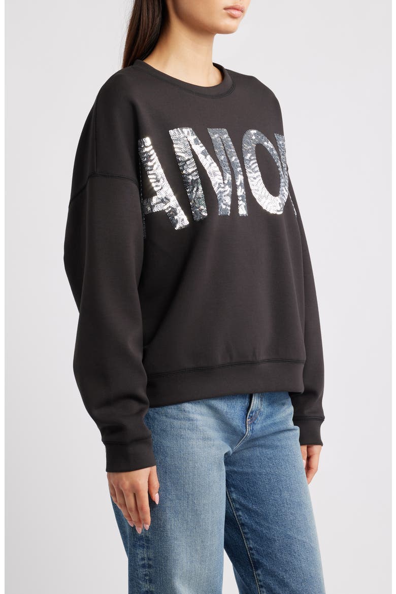 Ihkelicia Amor Sequin Appliqué Sweatshirt, Alternate, color, BLACK
