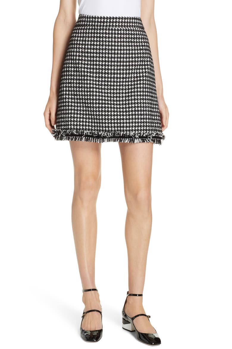 houndstooth tweed miniskirt, Main, color, BLACK/ CREAM