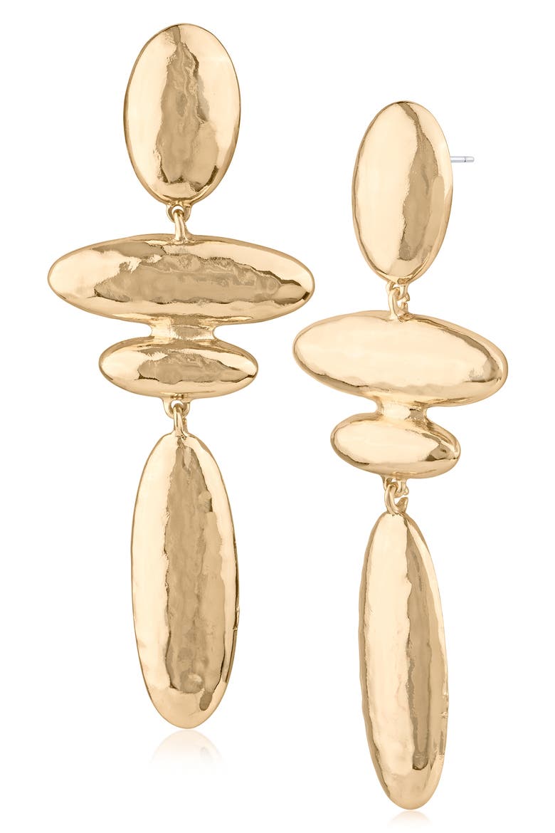 Hammered Oval Cascade Drop Earrings, Main, color, GOLD