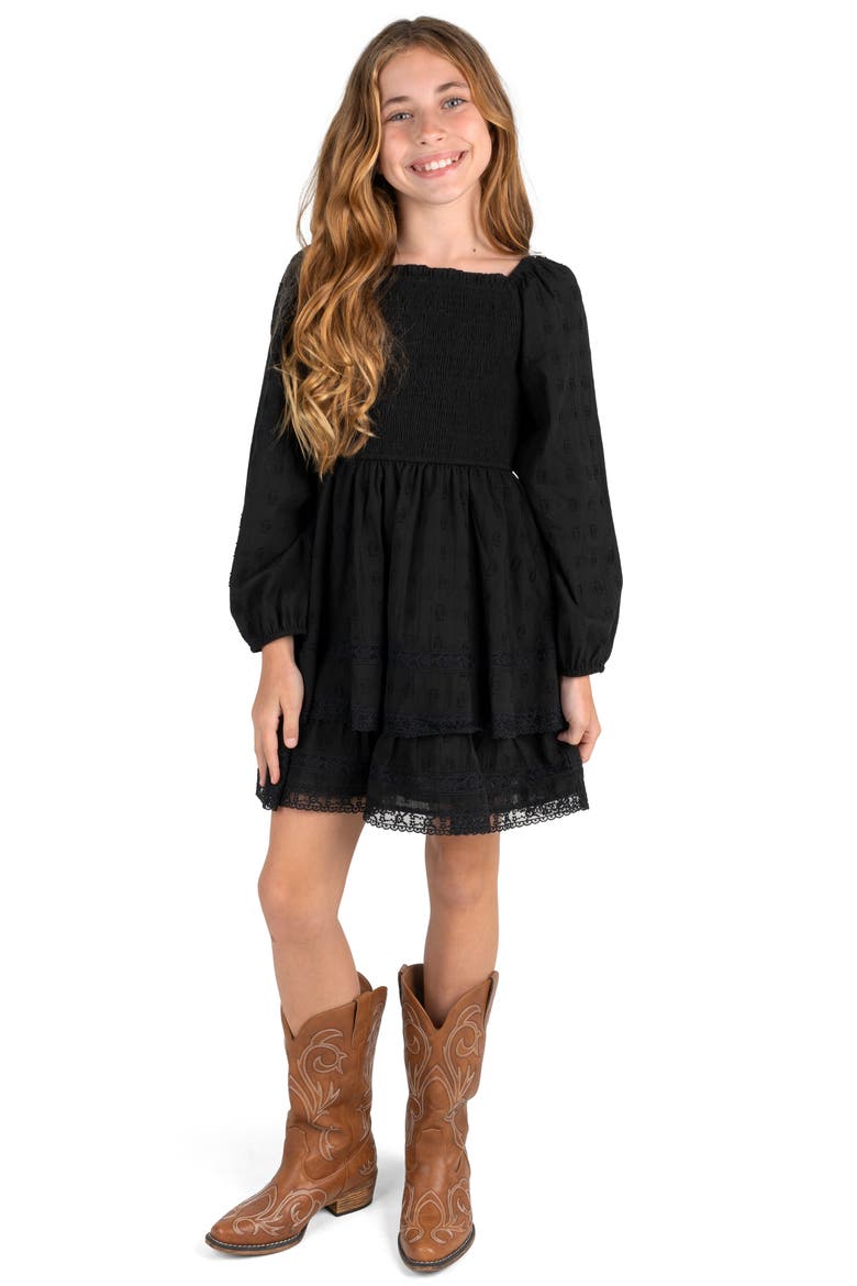 Kids' Textured Woven Clip Dot Dress, Alternate, color, BLACK