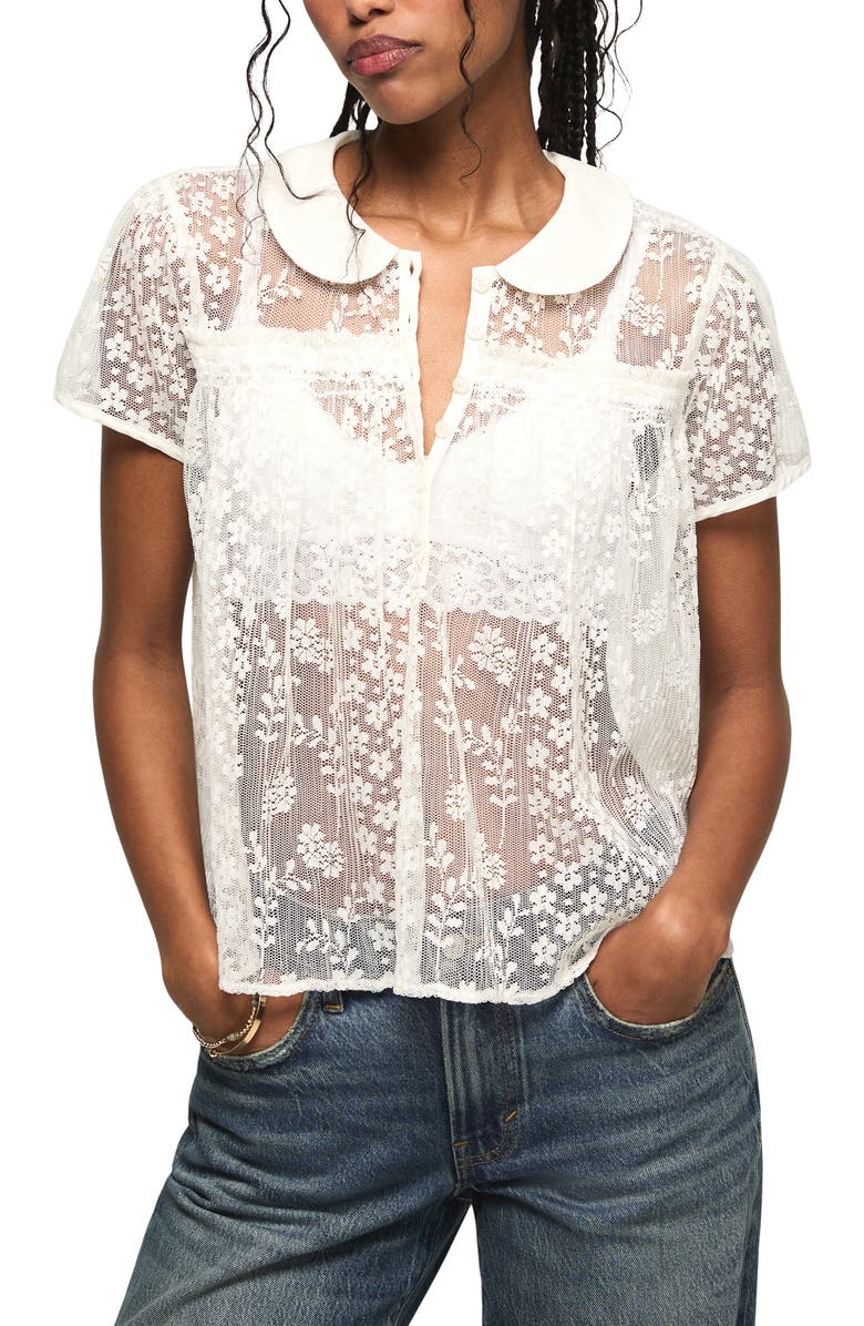 Lucky Brand Peter Pan Lace Shirt, Main, color, Whisper White