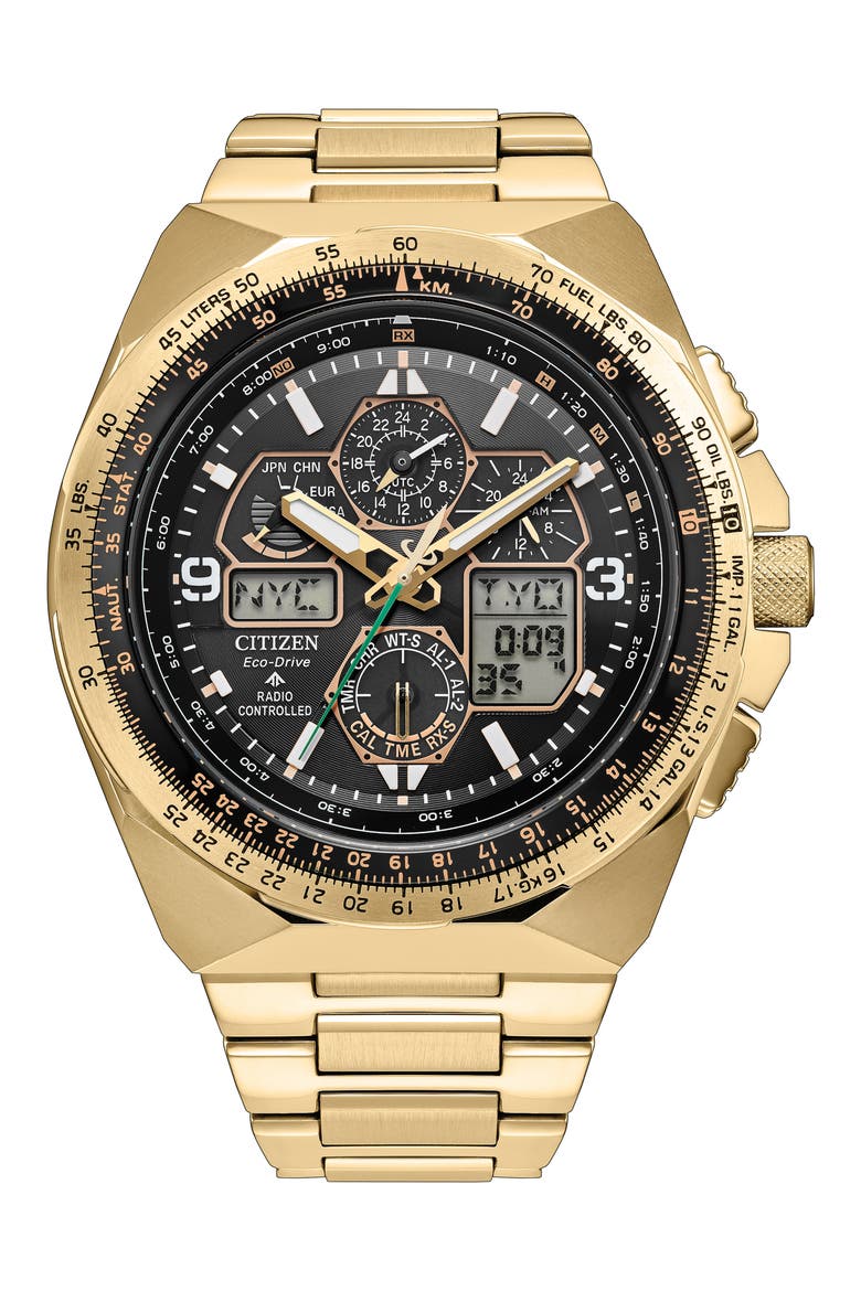 Promaster Skyhawk A-T Solar Bracelet Watch, 46mm, Main, color, LIGHT GOLD-TONE