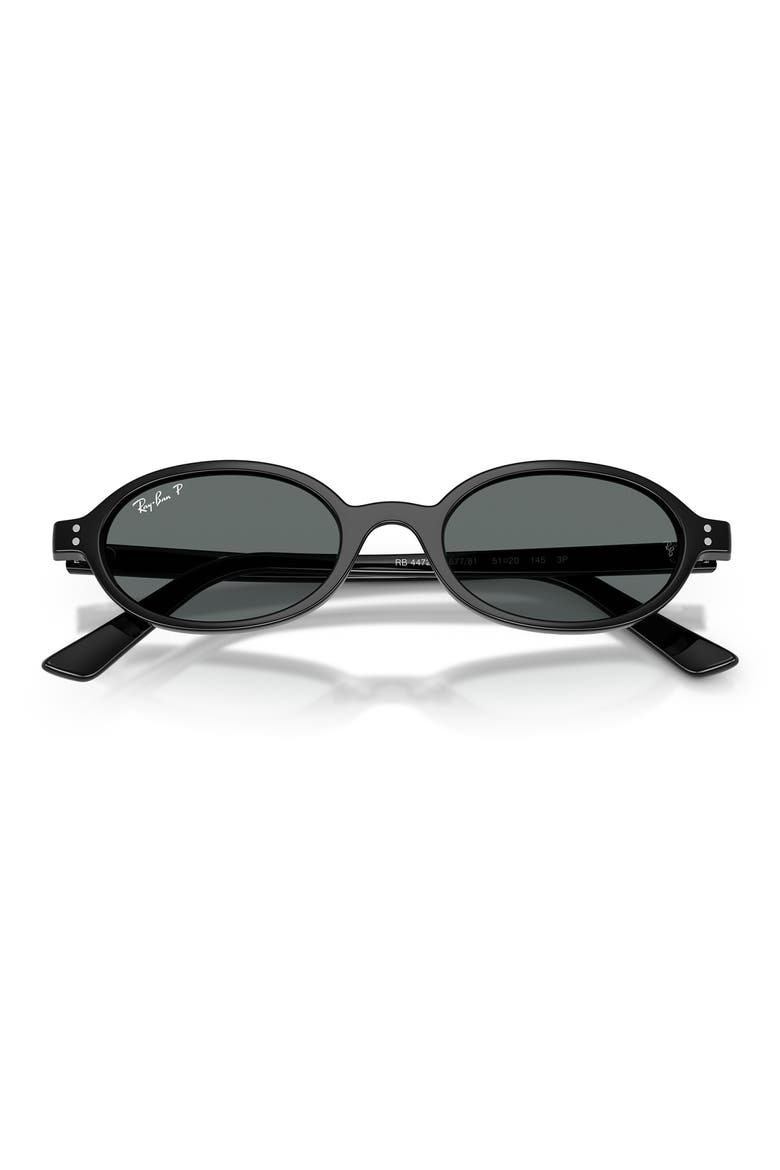 48mm Polarized Oval Sunglasses, Alternate, color, BLACK / DARK GREY POLAR