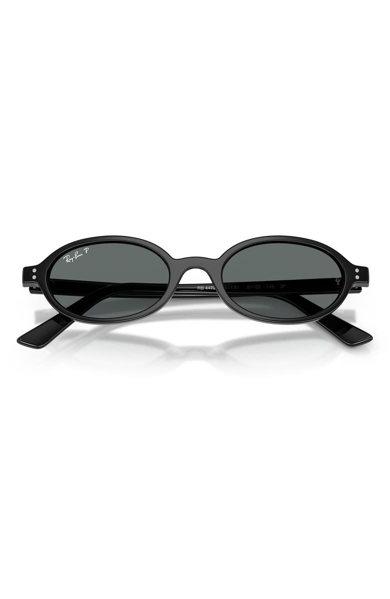Ray-Ban 48mm Polarized Oval Sunglasses, Alternate, color, Black / Dark Grey Polar