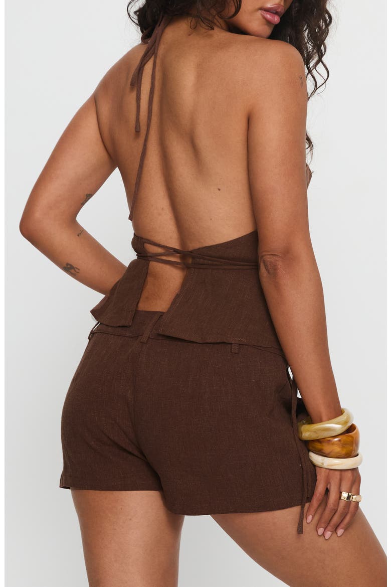 Stara Halter Linen Top, Alternate, color, CHOCOLATE