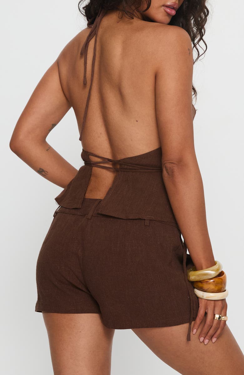 Princess Polly Stara Halter Linen Top, Alternate, color, Chocolate