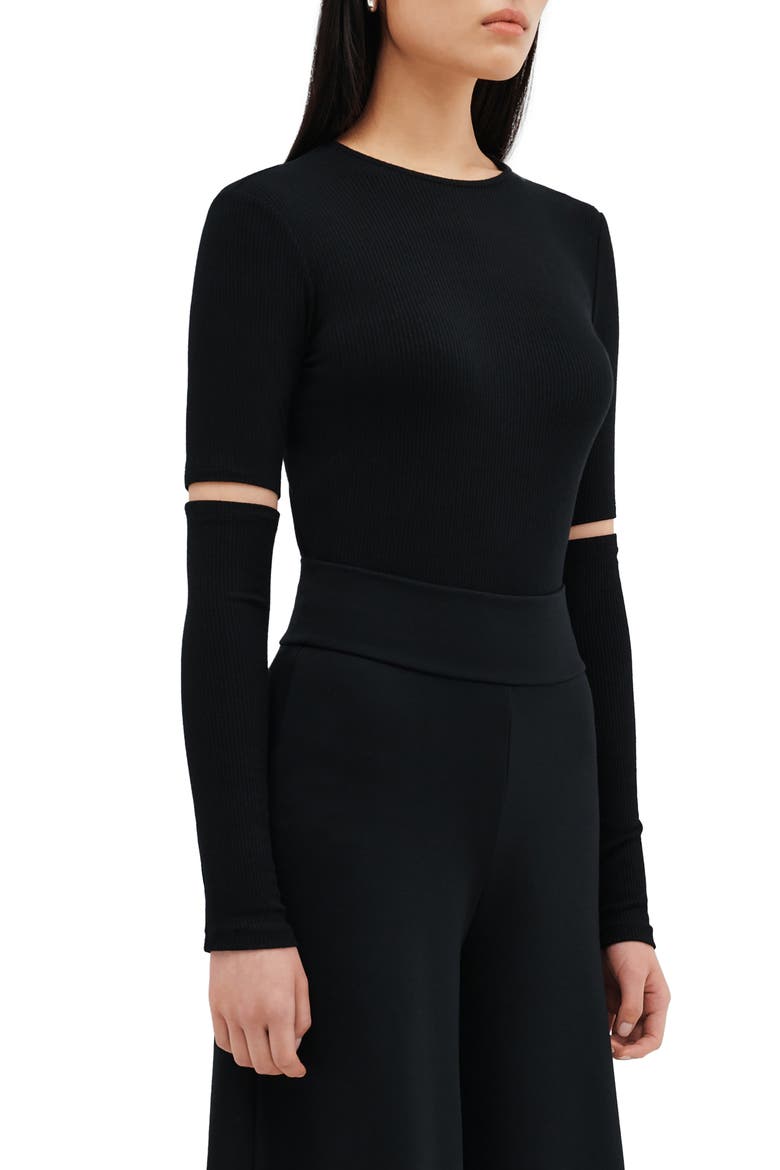 Stockholm Slit Sleeve Rib Top, Alternate, color, BLACK