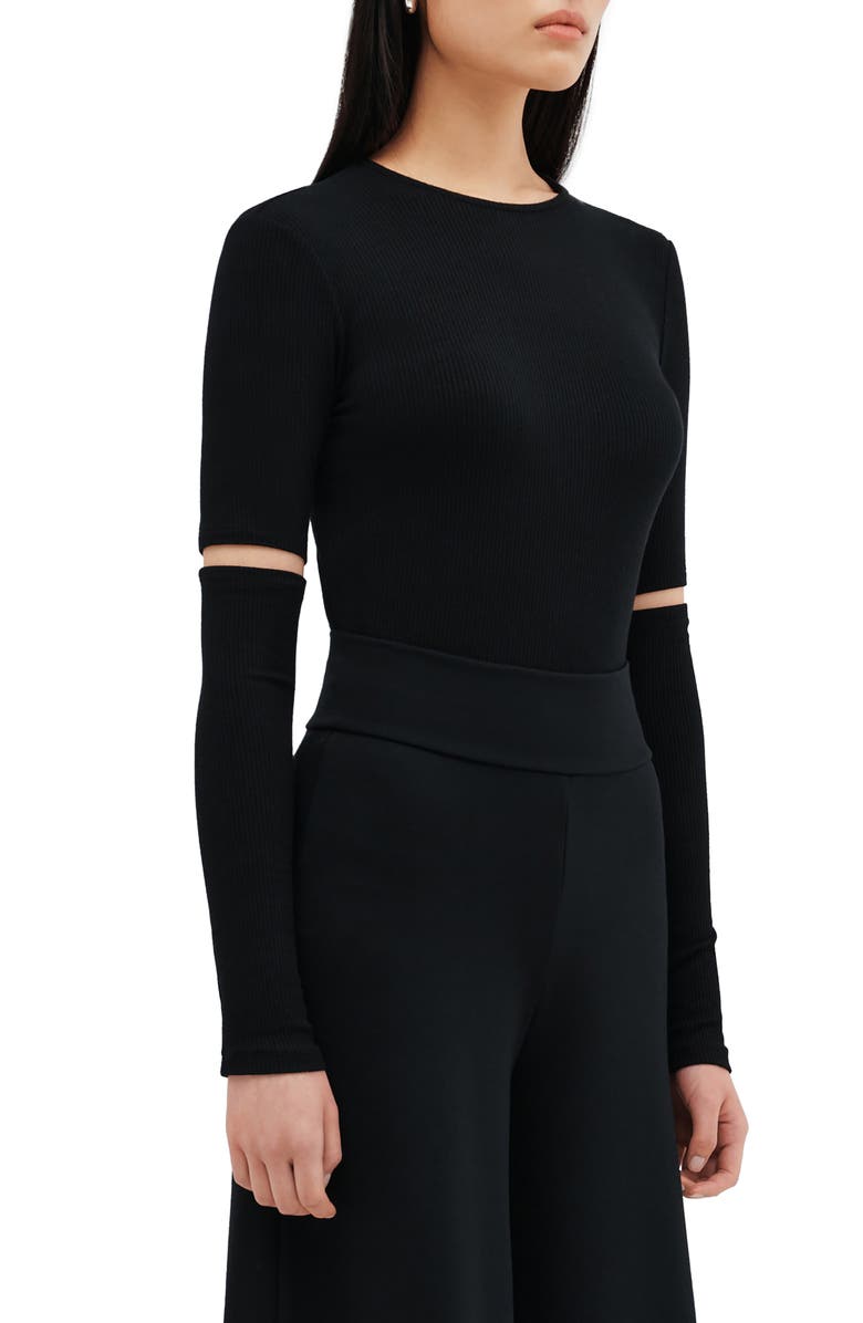 Two Lines by Marcella Stockholm Slit Sleeve Rib Top, Alternate, color, Black