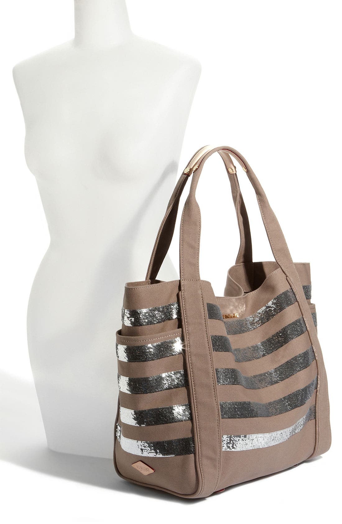 'Ava' Sequined Canvas Tote, Alternate, color, SILVER