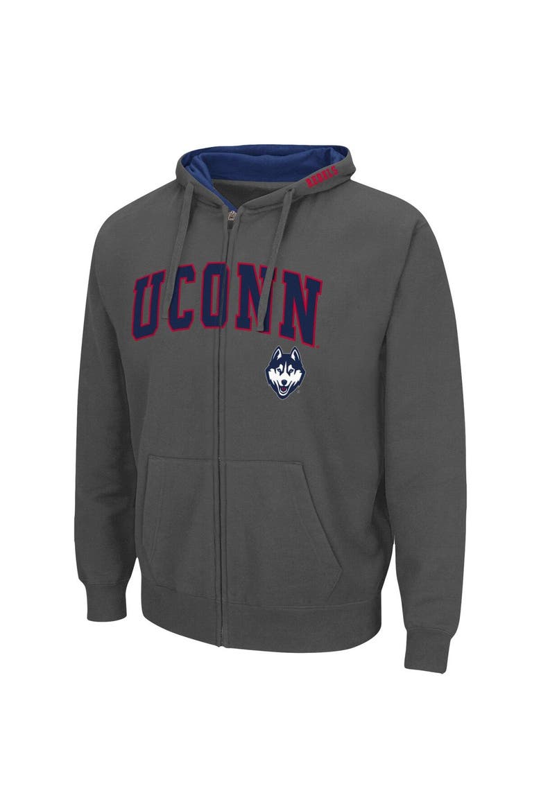 Men's Colosseum Charcoal UConn Huskies Arch & Logo 3.0 Full-Zip Hoodie, Alternate, color, Charcoal