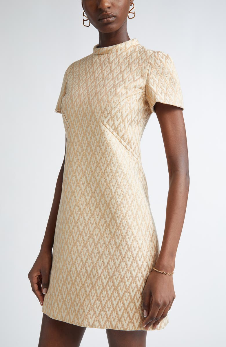 Valentino Garavani Toute la V Metallic Jacquard Minidress, Alternate, color, 