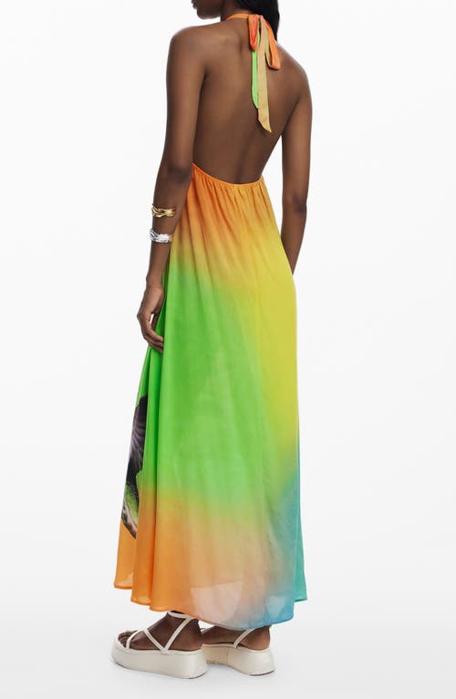 Desigual Halter Maxi Cover-up Dress In Orange Multi