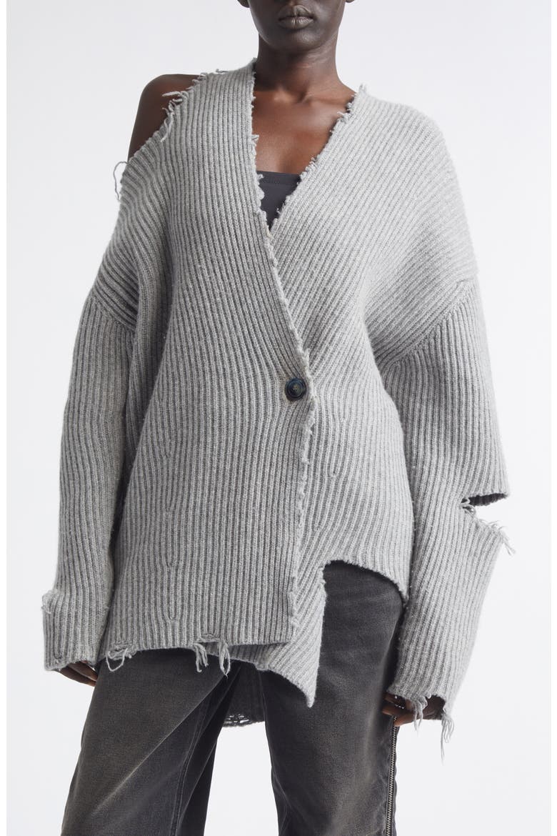 Courtny Oversize Destroyed Rib Merino Wool Cardigan, Alternate, color, GREY