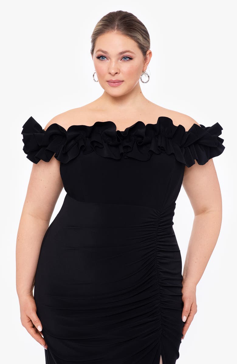 Xscape Evenings Ruffle Off the Shoulder Gown, Alternate, color, 