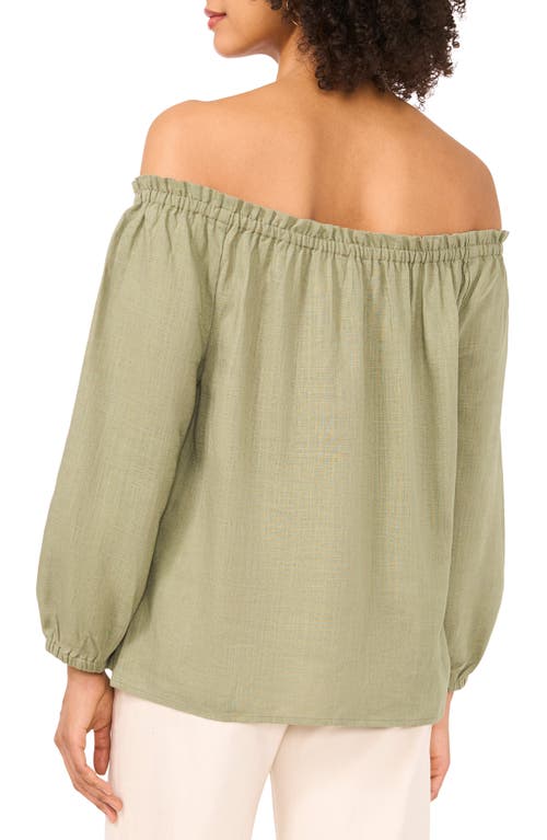 Shop Vince Camuto Off The Shoulder Puff Sleeve Top In Olive