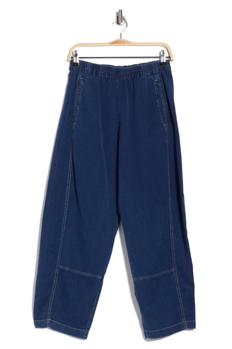 Pique Barrel Leg Ankle Pants, Alternate, color, DARK WASH