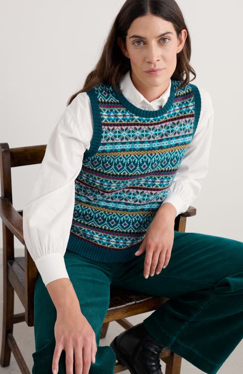 Seasalt Cornwall Percella Cove Fair Isle Merino Wool Blend Sweater Vest In Green