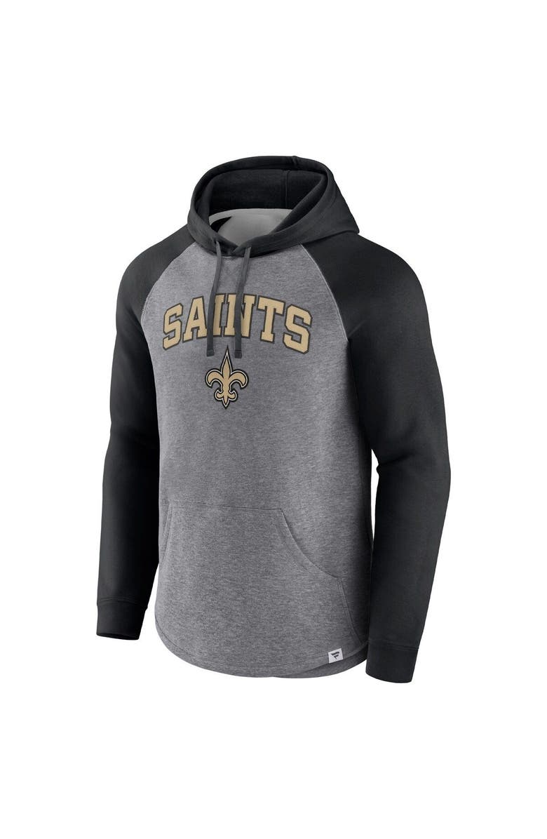 FANATICS Men's Fanatics Branded Heathered Gray/Black New Orleans Saints By Design Raglan Pullover Hoodie, Alternate, color,