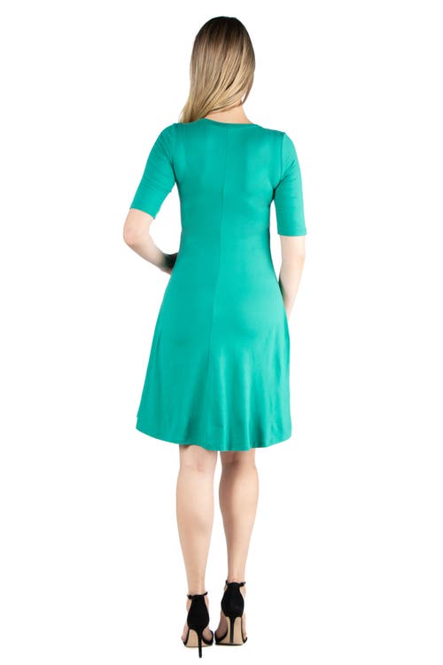24seven Comfort Apparel Maternity Knee Length A-line Elbow Sleeve Dress In Green