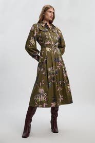 Karen Millen Floral Cotton Sateen Midi Shirt Dress