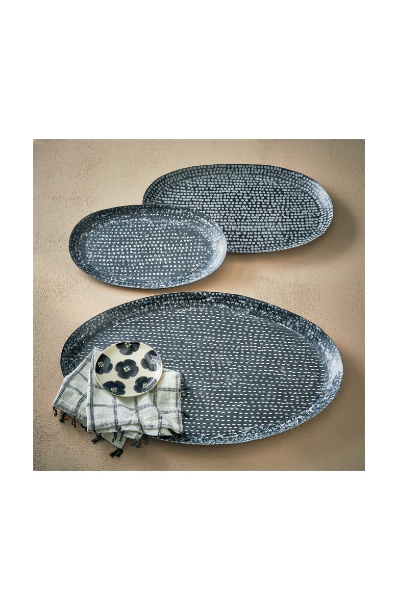 tag Zahara Embossed Oval Decorative Tray in Black Aluminum, Alternate, color, Black