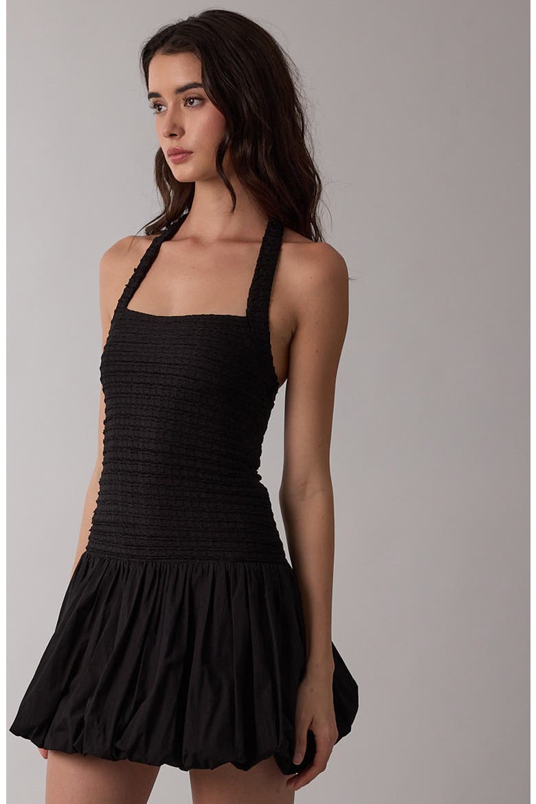 Sleeveless Halter Bubble Hem Minidress, Alternate, color, BLACK
