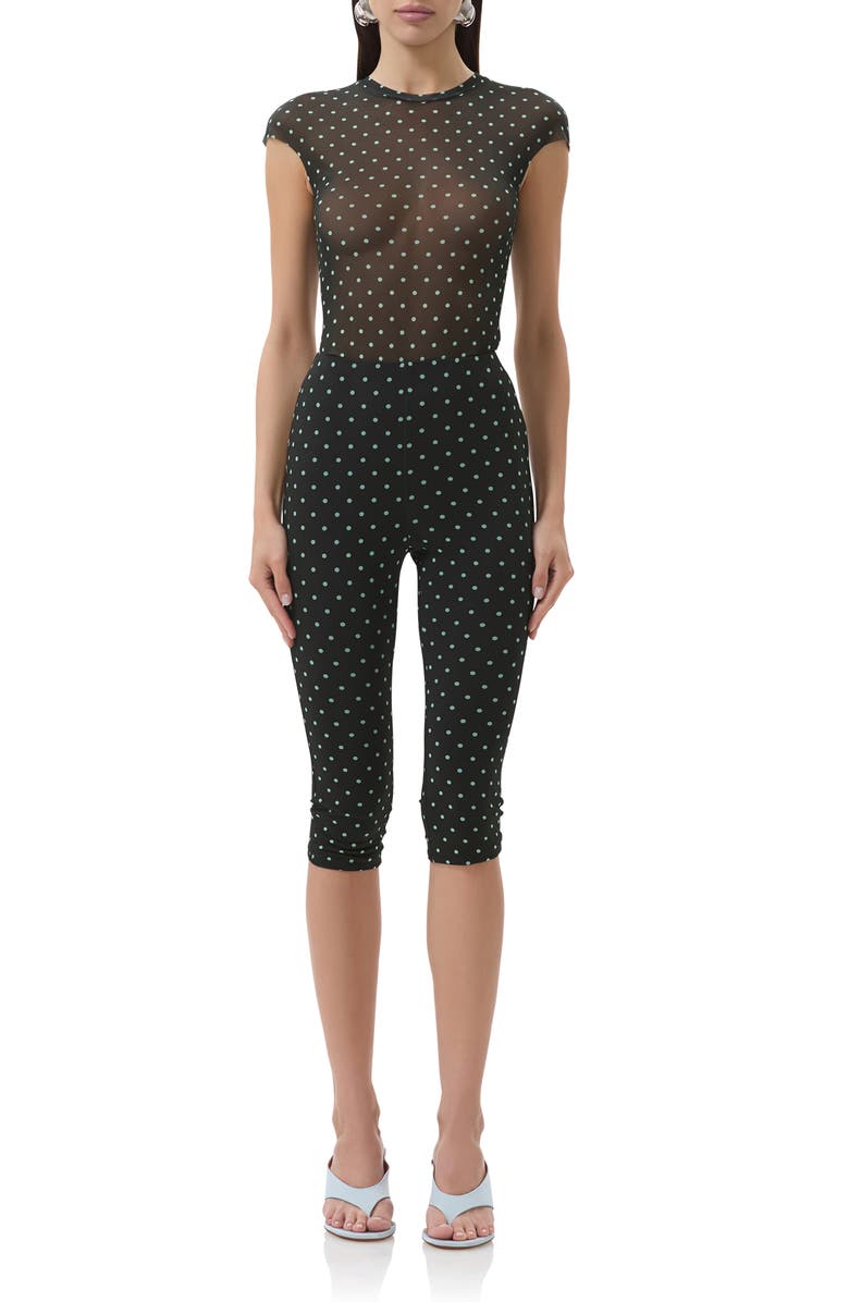 AFRM Nina Print Cap Sleeve Mesh Top, Alternate, color, Aqua Dot