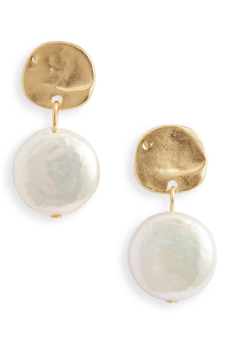 Cultured Pearl Drop Earrings, Main, color, GOLD