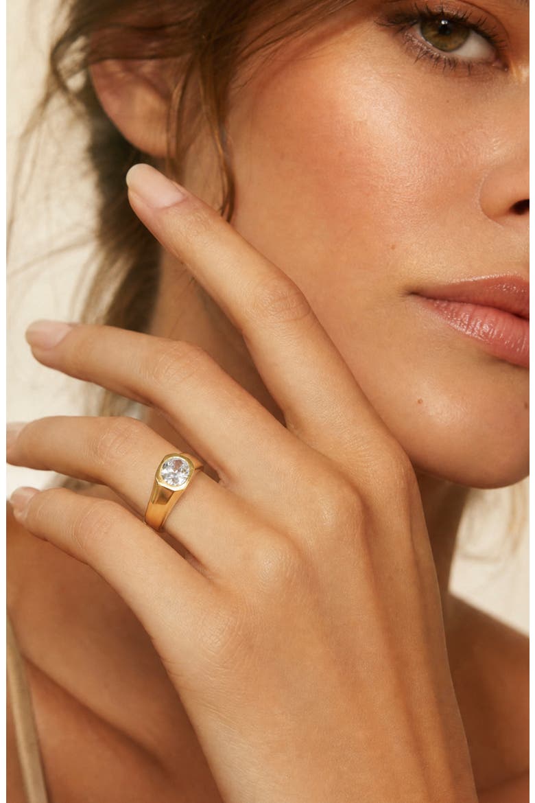 Oval Cubic Zirconia Bezel Ring, Alternate, color, GOLD