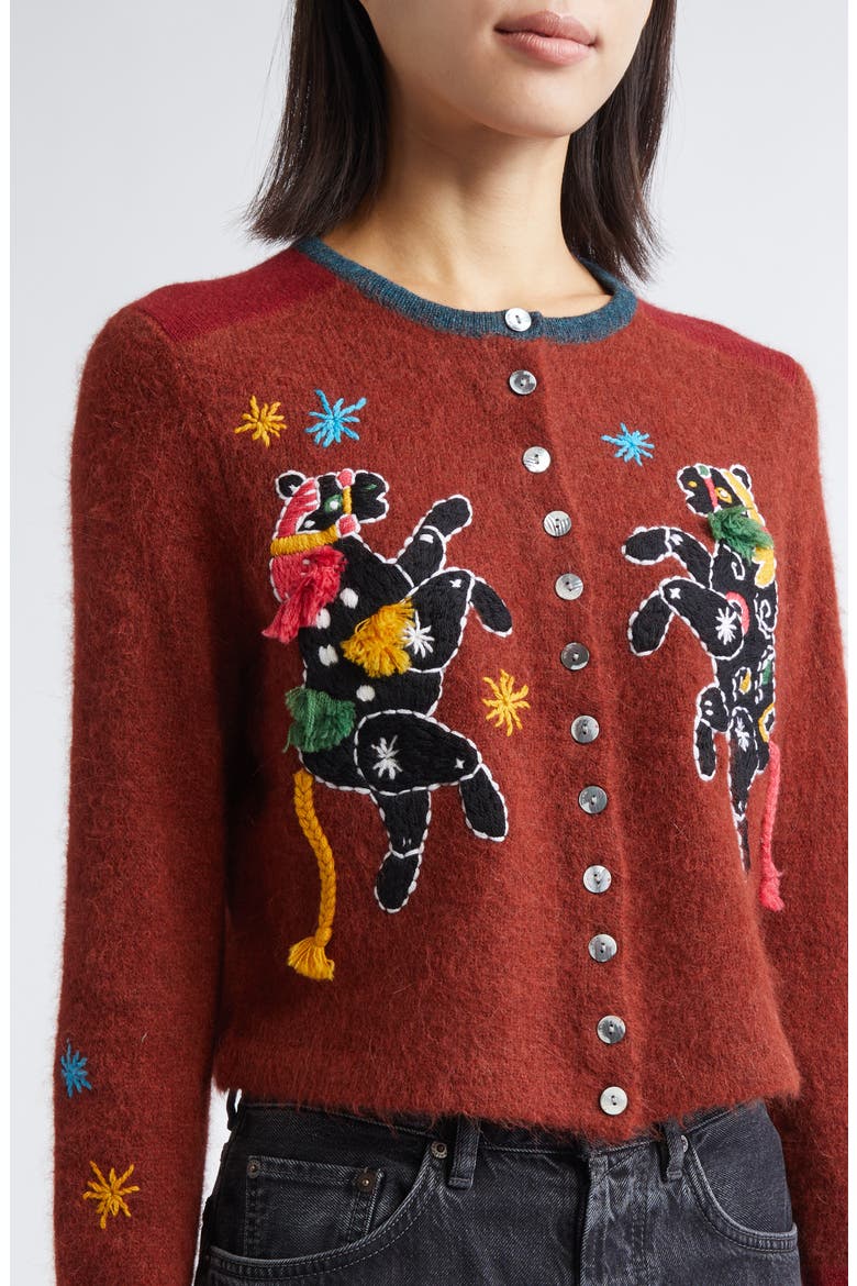 Lunar New Year Horse Alpaca Blend Crop Cardigan, Alternate, color, WINE