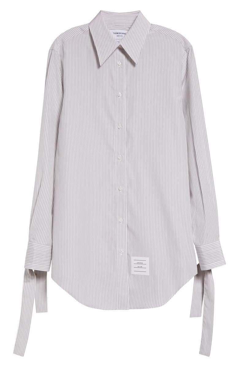 Thom Browne Stripe Bow Cuff Silk Blend Button-Up Shirt, Alternate, color,