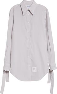 Thom Browne Stripe Bow Cuff Silk Blend Button-Up Shirt