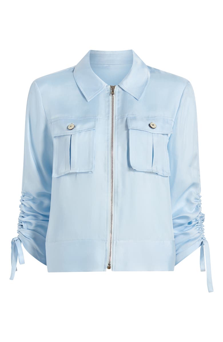Cinq à Sept Dale Ruched Sleeve Cupro Satin Jacket, Alternate, color, Whispering Sky Multi