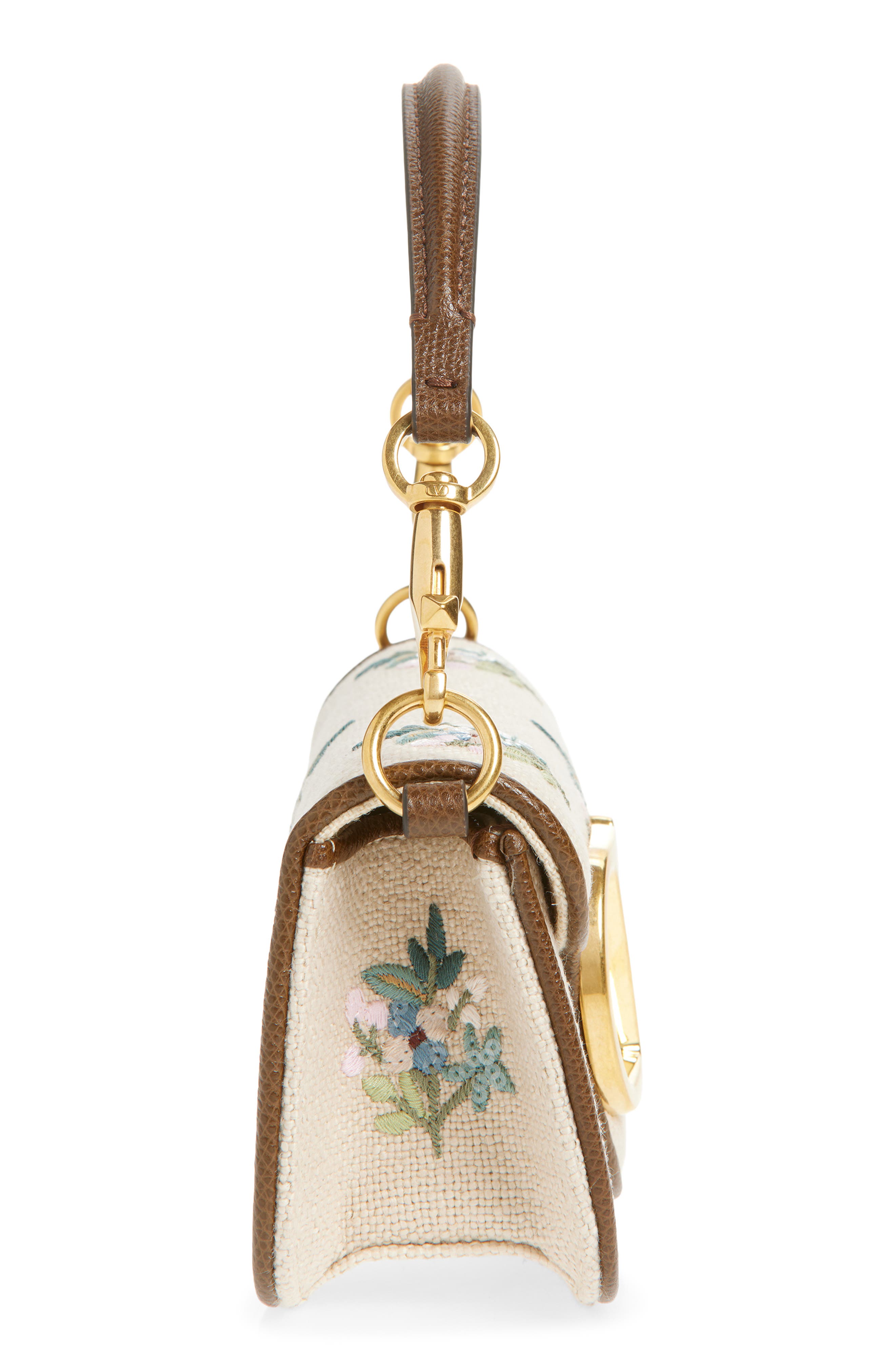 Valentino Garavani Small Locò Embroidered Linen Shoulder Bag, Alternate, color, Beige Multi