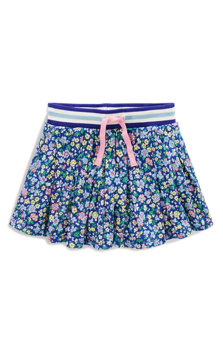Mini Boden Kids' Floral Pleated Cotton Skort, Main, color, Sapphire Blue Nautical Floral