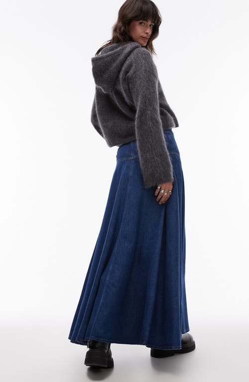 Shop Topshop A-line Denim Maxi Skirt In Medium Blue