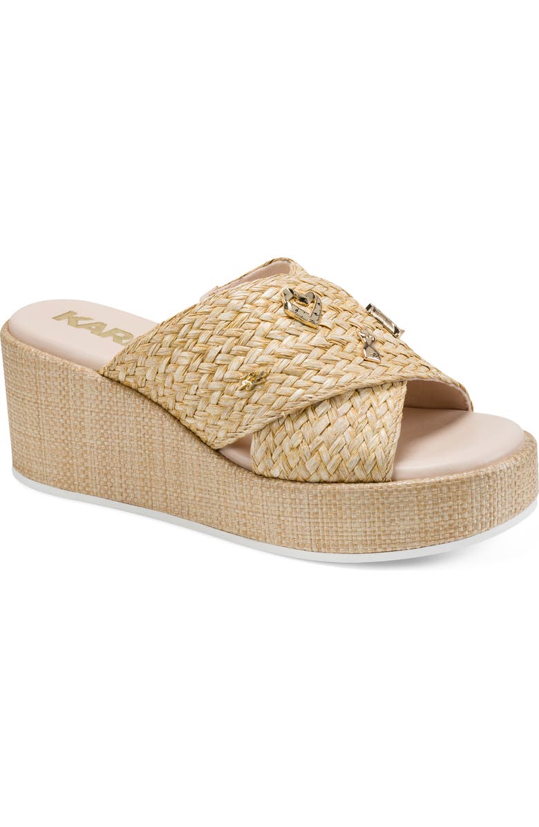 KARL LAGERFELD PARIS Caleigh Woven Platform Wedge Sandal, Main, color, Natural