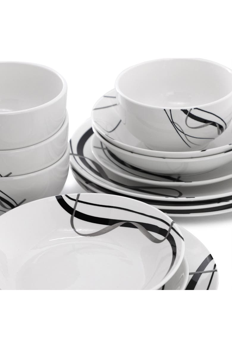 Sarah 24 Piece Porcelain Double Bowl Dinnerware Set, Service for 6, Alternate, color, White