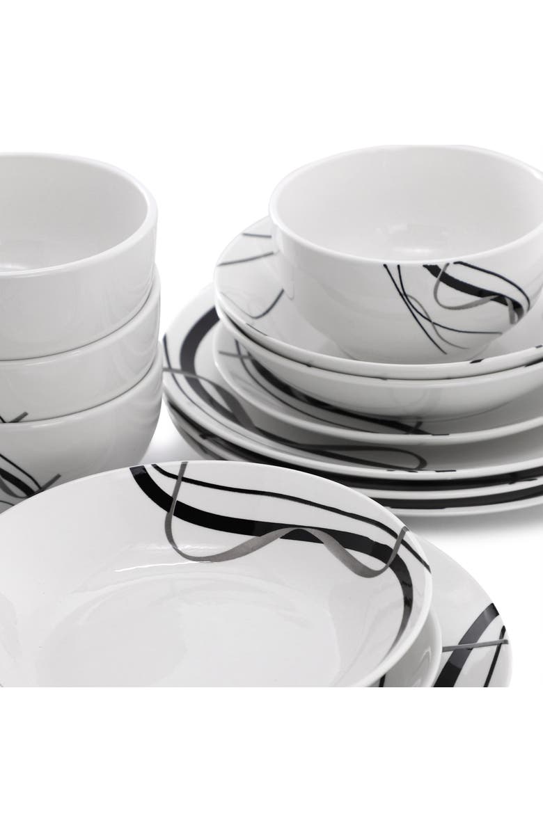 Elama Sarah 24 Piece Porcelain Double Bowl Dinnerware Set, Service for 6, Alternate, color, White