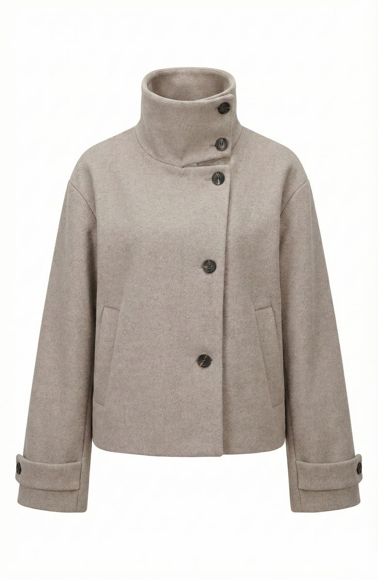 Modenaire Cropped Wool-Blend Oversized Collar Jacket, Alternate, color, Beige
