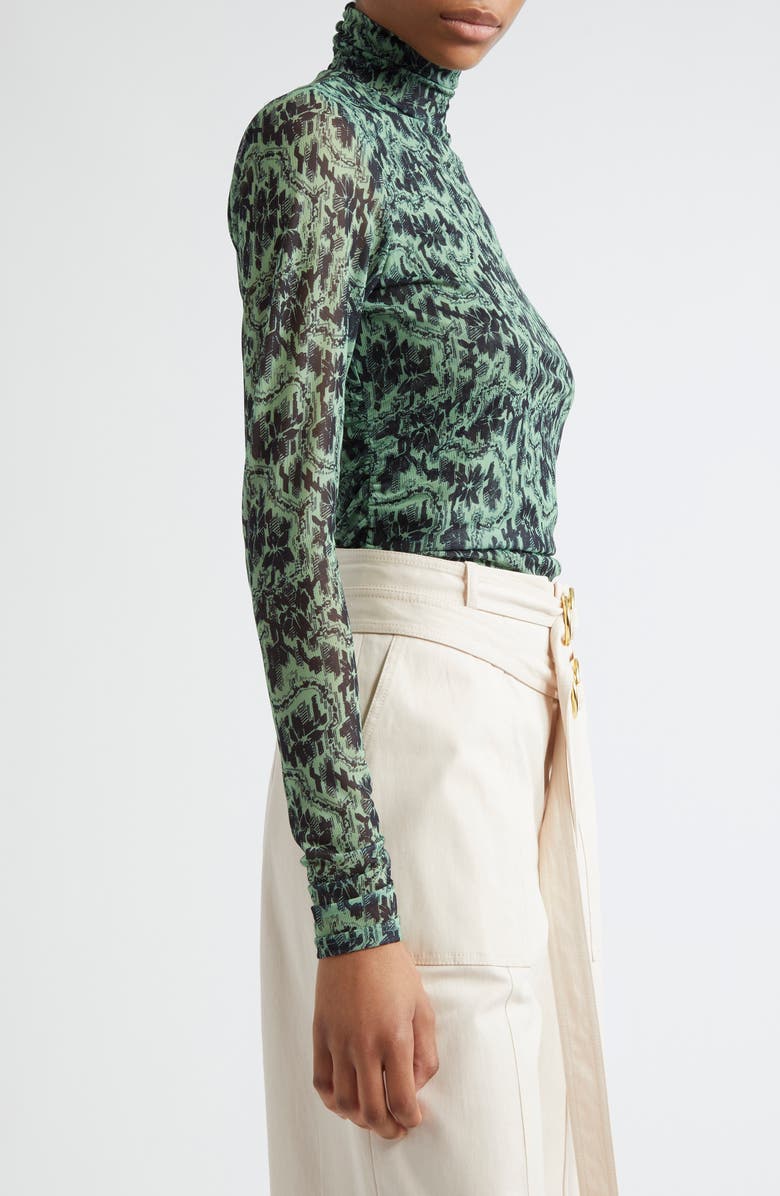 Cinq à Sept Long Sleeve Shirred Mesh Turtleneck Top, Alternate, color, Patina/ Charcoal