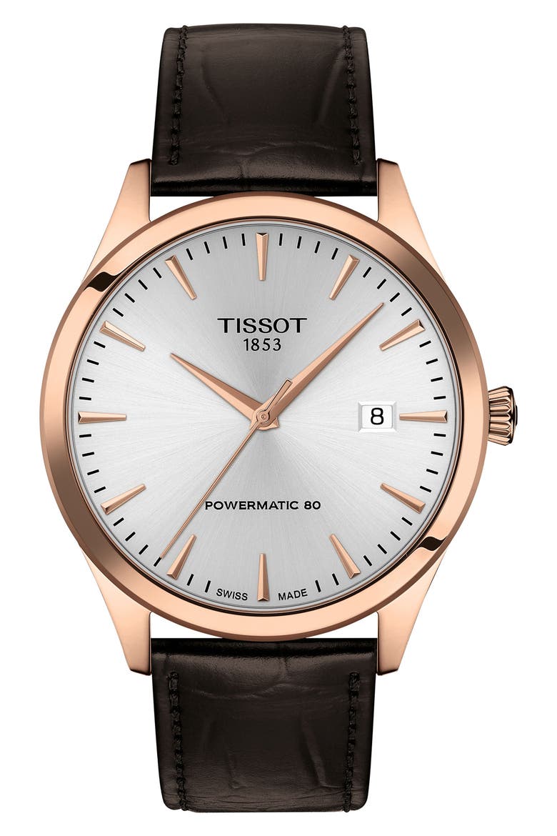 Classic Dream Automatic Leather Strap Watch, 40mm, Main, color, SILVER