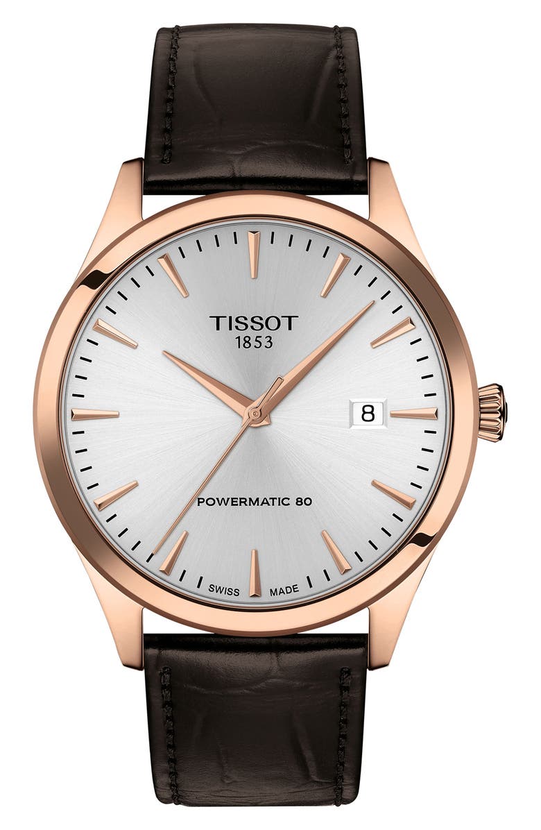 Tissot Classic Dream Automatic Leather Strap Watch, 40mm, Main, color, Silver