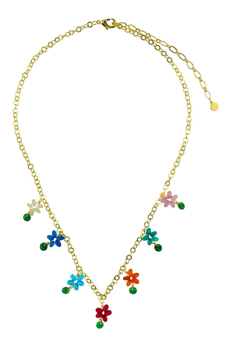 Beaded Flower Charm Necklace, Main, color, GOLD MULTI