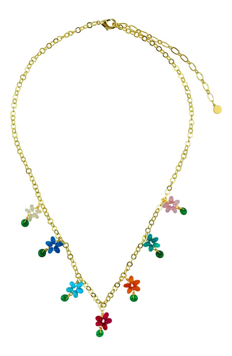 Panacea Beaded Flower Charm Necklace, Main, color, Gold Multi