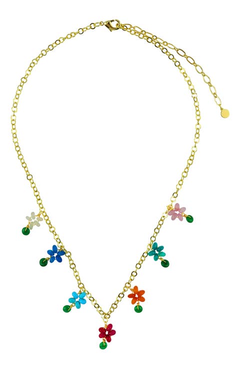 Beaded Flower Charm Necklace