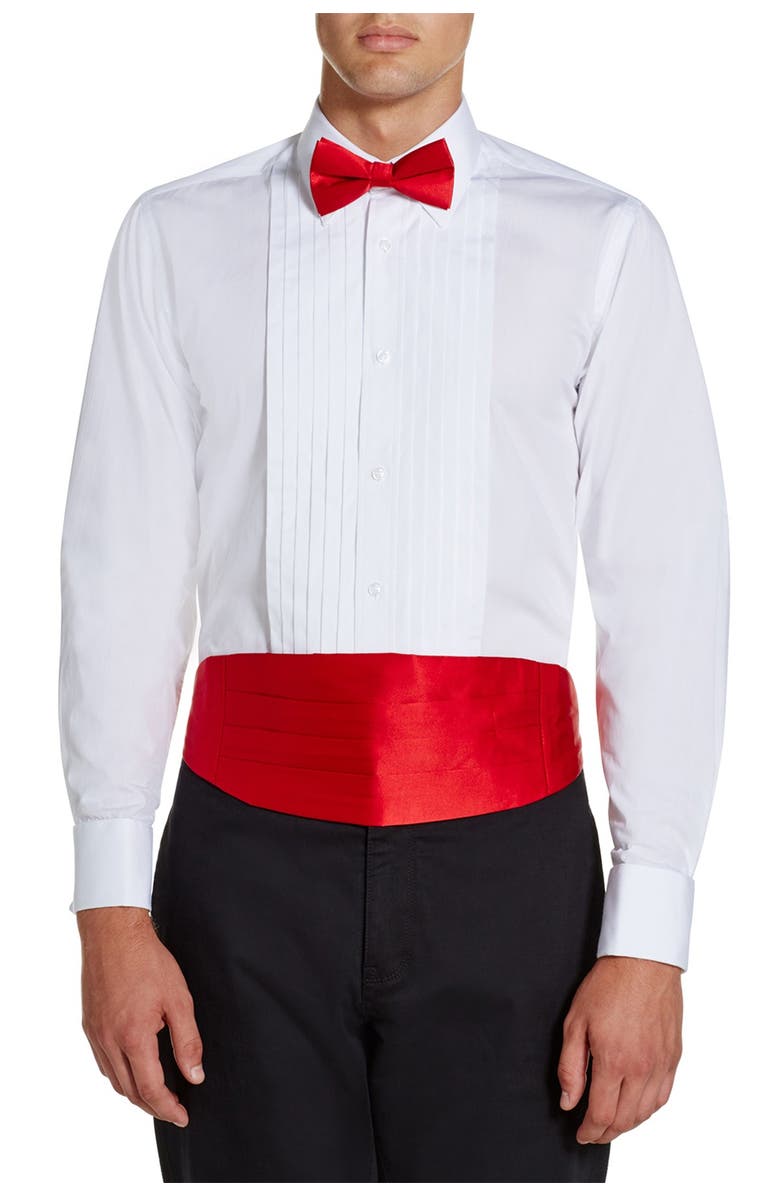 MICHELSONS Solid Pleated Slim Fit Tuxedo Dress Shirt, Alternate, color, 