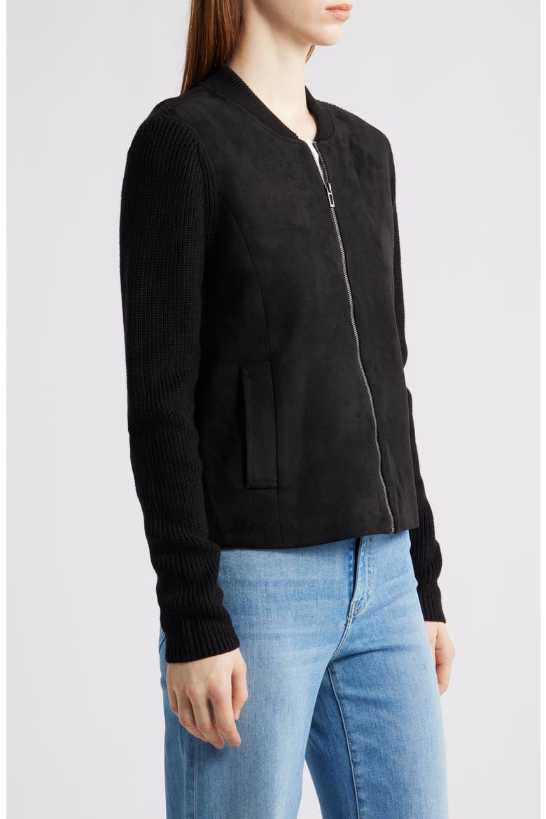 Mixed Media Bomber Jacket, Alternate, color, BLACK ONYX