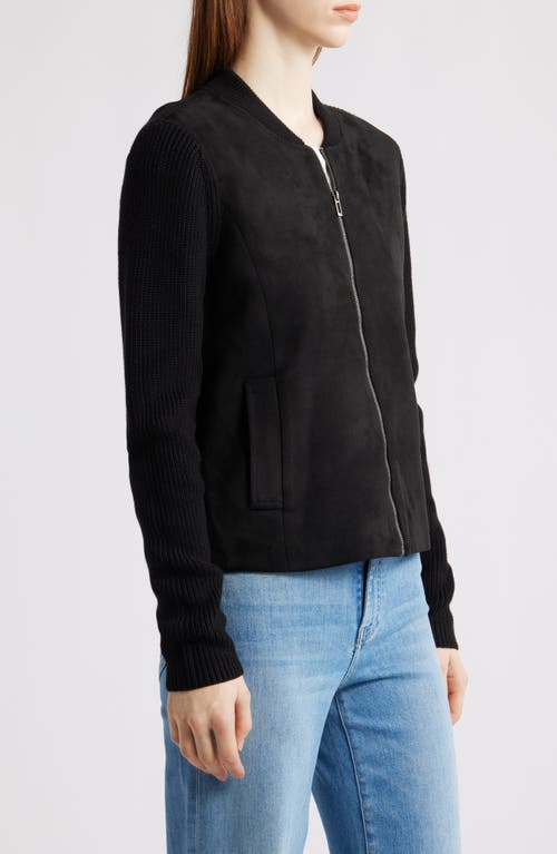 Nic + Zoe Nic+zoe Mixed Media Bomber Jacket In Black