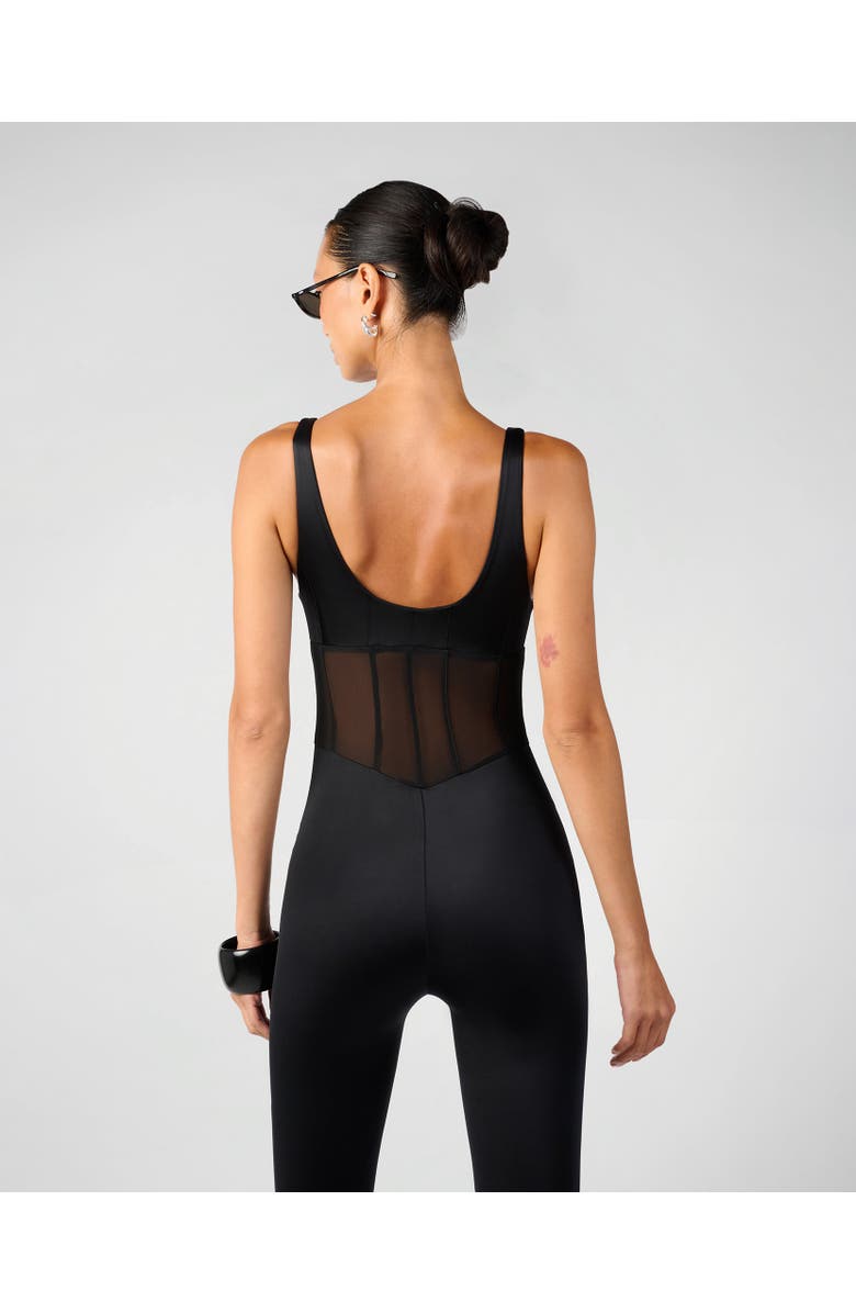 WeWoreWhat Spandex Sheer Panel Bodysuit, Alternate, color, Black